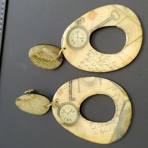Hand-made Hand Crafted Clock Vibes Resin Earrings New
